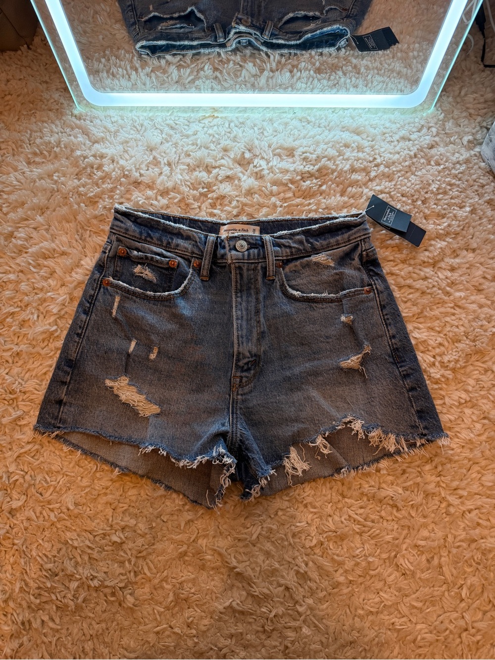 Abercrombie & Fitch Distressed Blue High Rise Mom Shorts